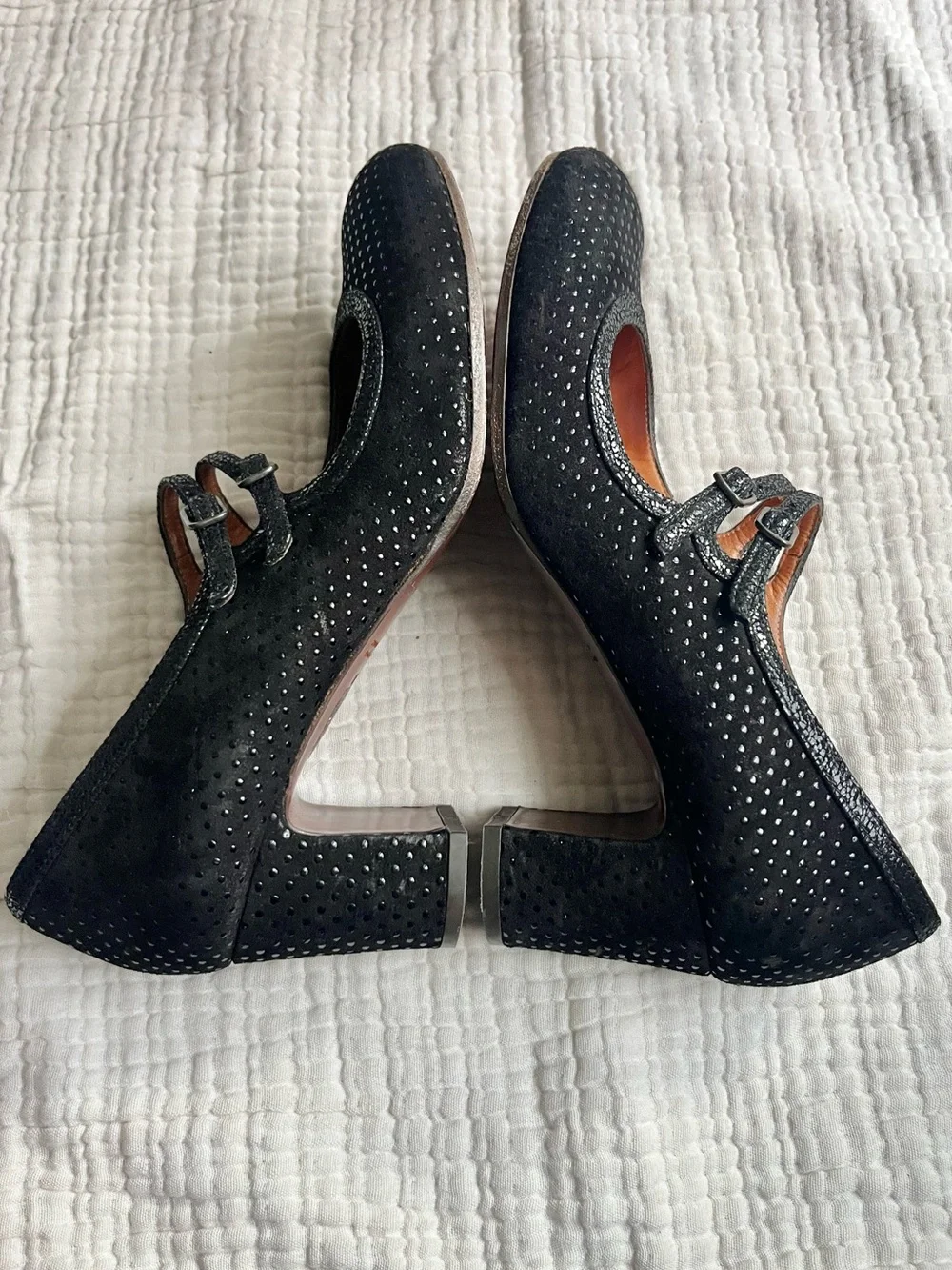 Chie Mihara Black Double Strap Buckle Heels Mary Jane Pumps 38